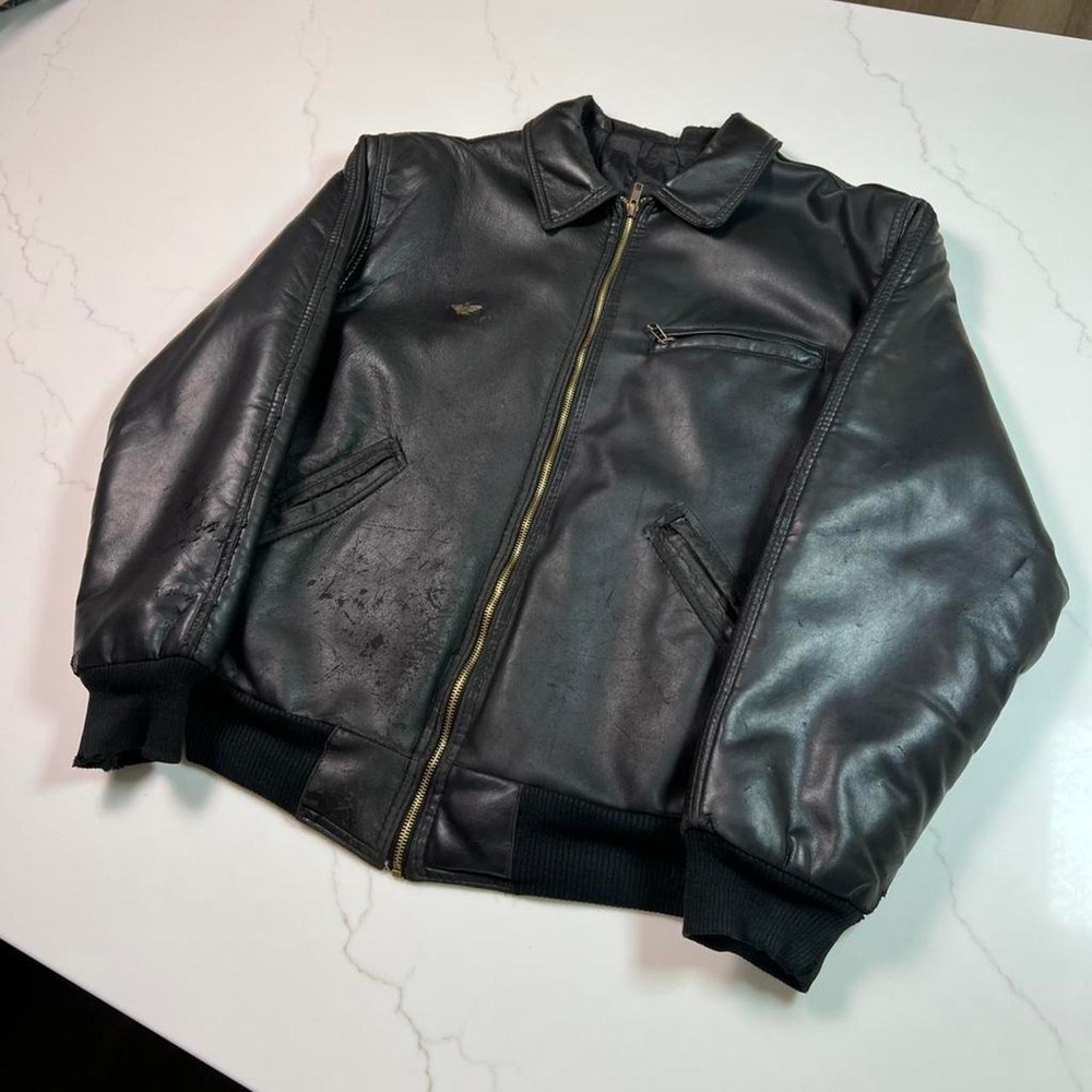Vintage black leather RGA‎ flight bomber jacket